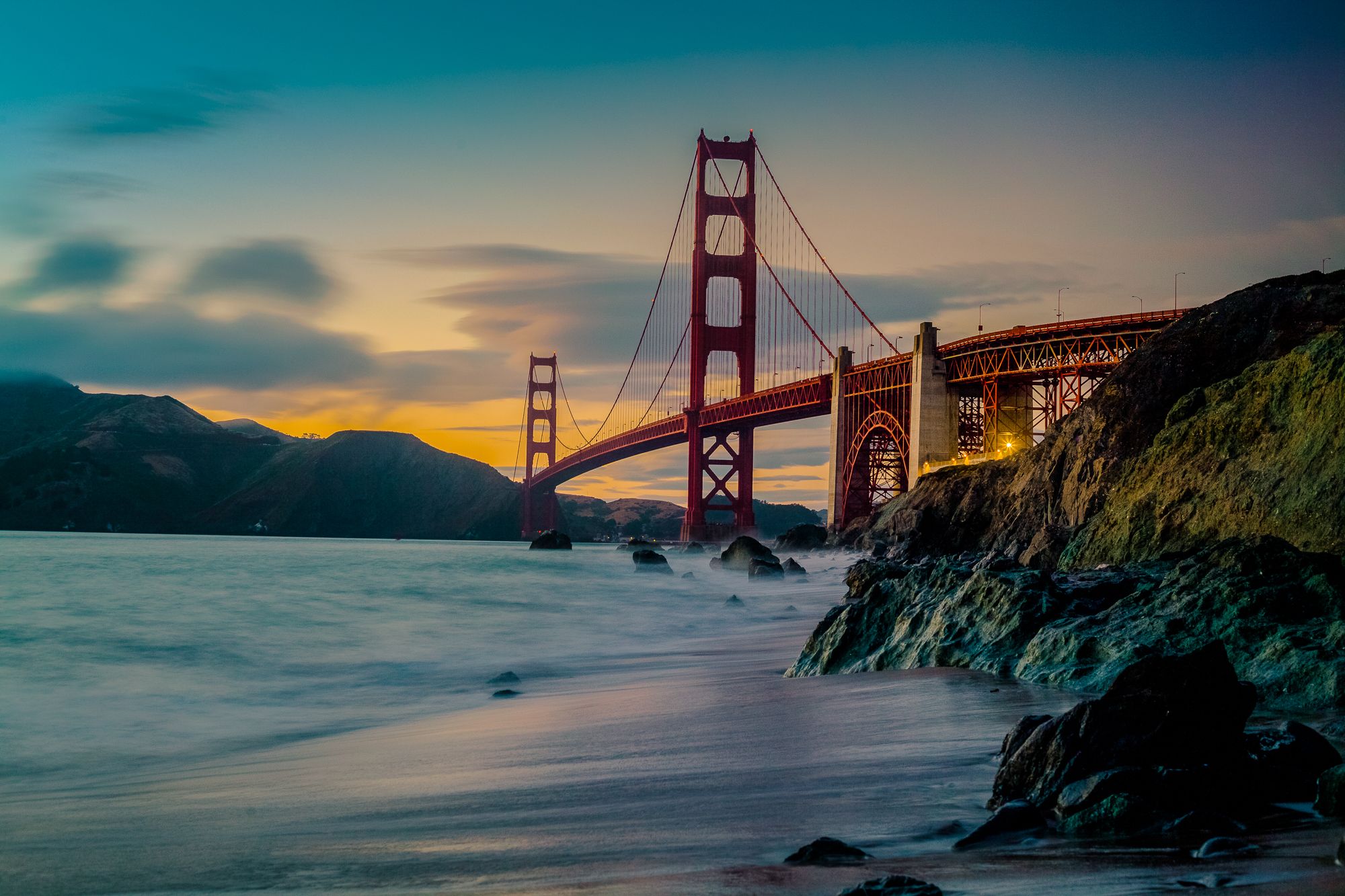 Golden Gate Bridge at dusk — San Francisco Bay